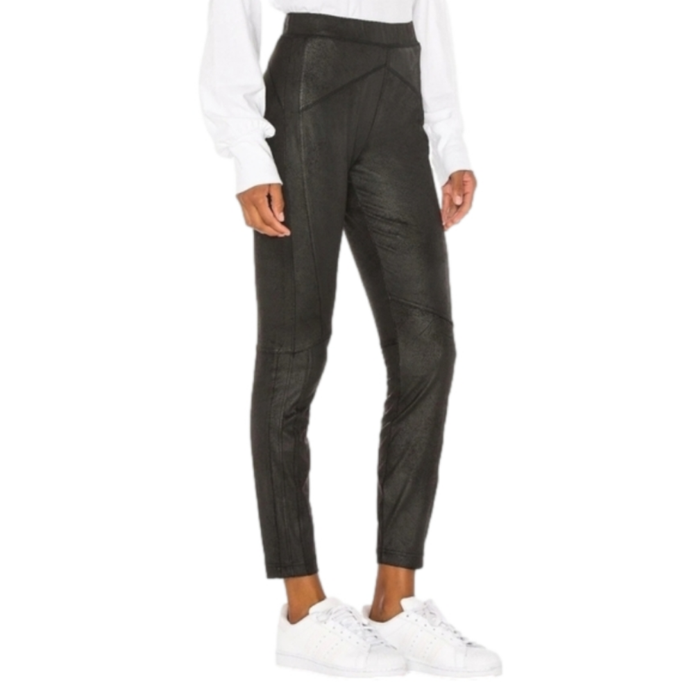 Free People Midnight Vegan Suede Skinny Black Faux Suede Pedal Pusher Pants Sz.L